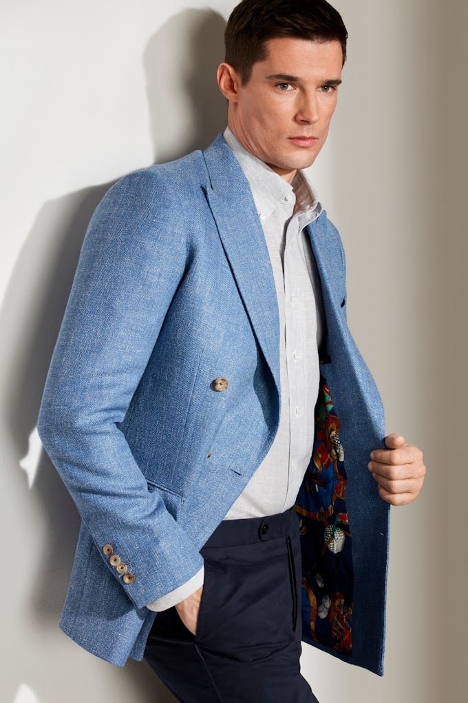 Man in blue custom suit