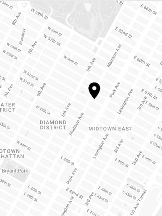 Google map with pin showing Alan David location at Madison Avenue & 53rd Street NY