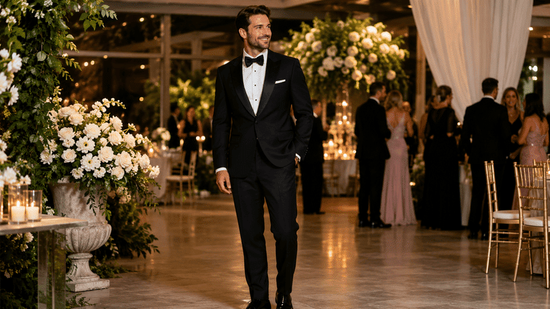 black tie dress code wedding guest with tuxedo