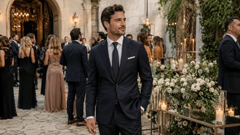 black tie optional dress code for a wedding a guest wearing a dark suit