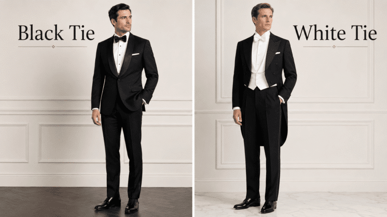 black tie vs white dress code for men