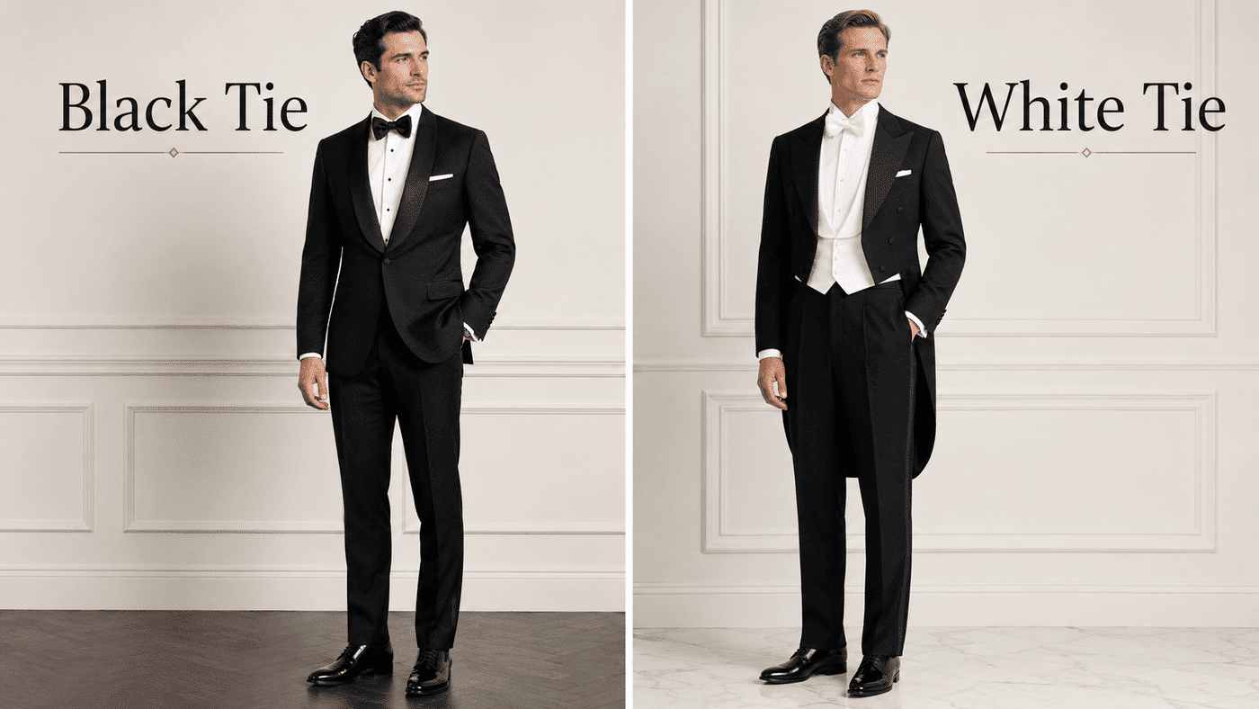 black tie vs white dress code for men