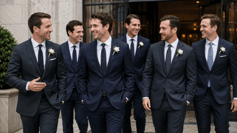 groomsmen wearing suit for Semi-Formal Wedding