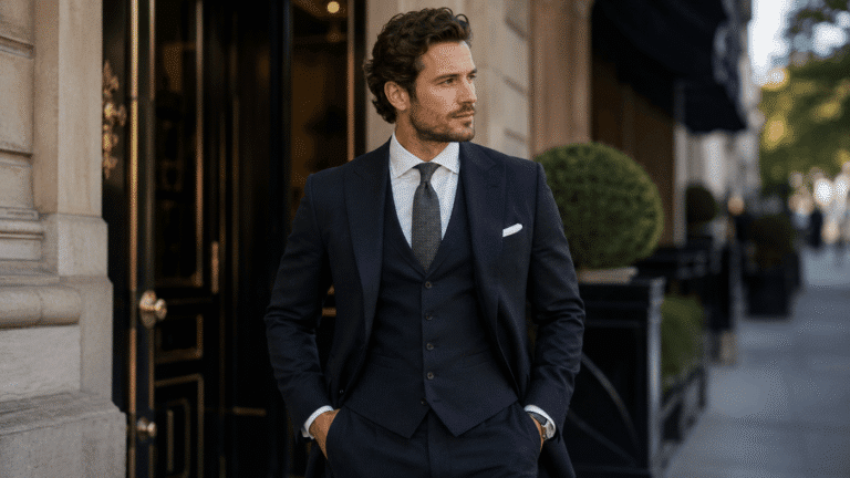 men wearing a 3 piece suit in a streets of NYC