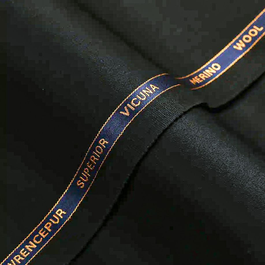 Ermenegildo Zegna black vicuna tuxedo fabric swatch.