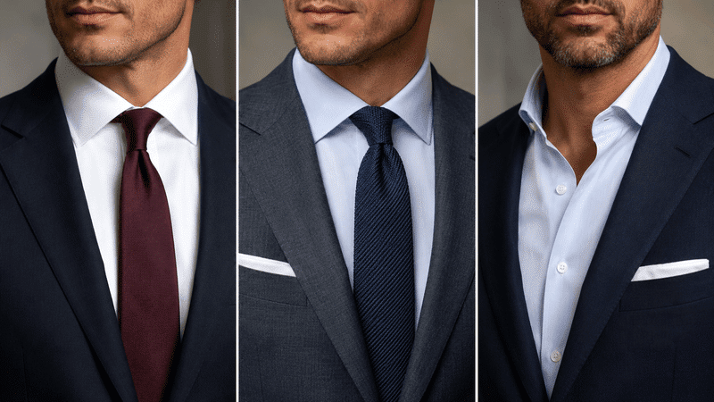 tie comparison, solid tie vs texture tie vs no tie