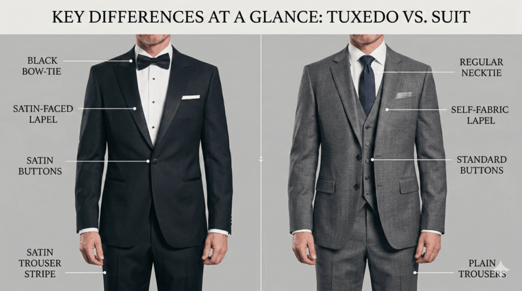 tuxedo and suit key differences highlighted